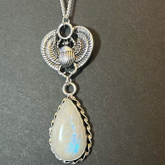 Moonstone Scarab Necklace, Ancient Egyptian talisman, moonstone scarab beetle - Picture 5 of 13